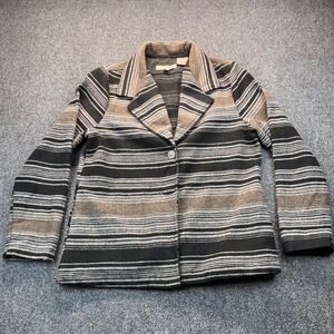 Victory Outfitters Womens Small Striped‎ Knit Blazer Jacket Black Grey Tan Wool